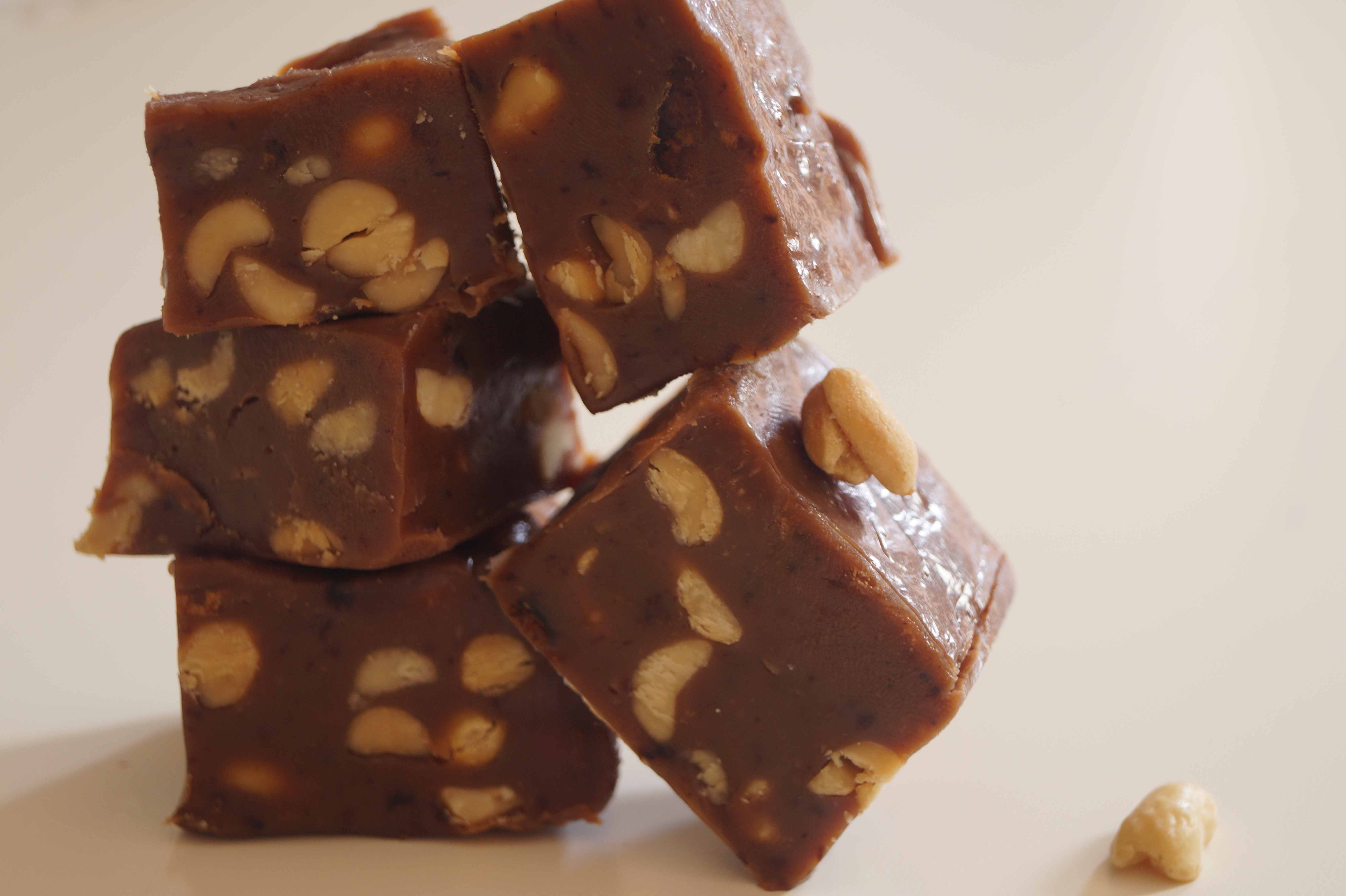 stack of chocolate peanut fudge