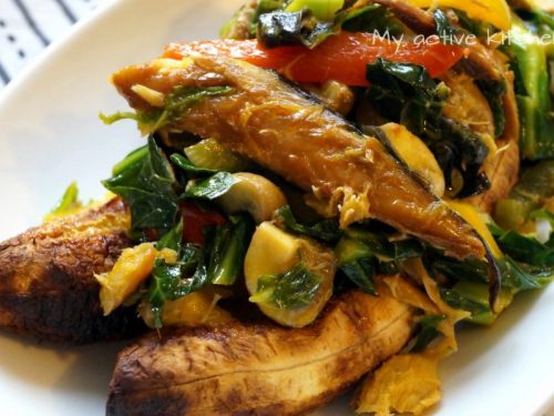 image of fish stir fry and roasted plantain