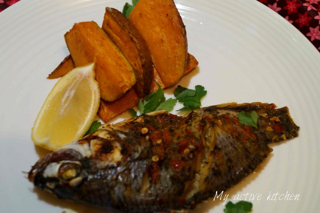 Baked Tilapia and Sweet Potato Wedges... My Active Kitchen