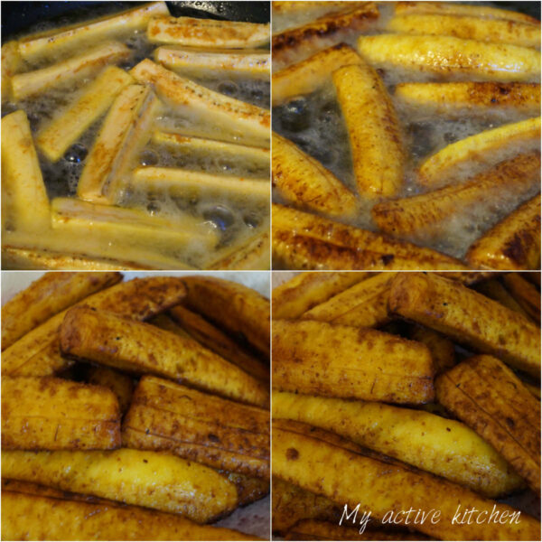 process shot of how to fry plantain.