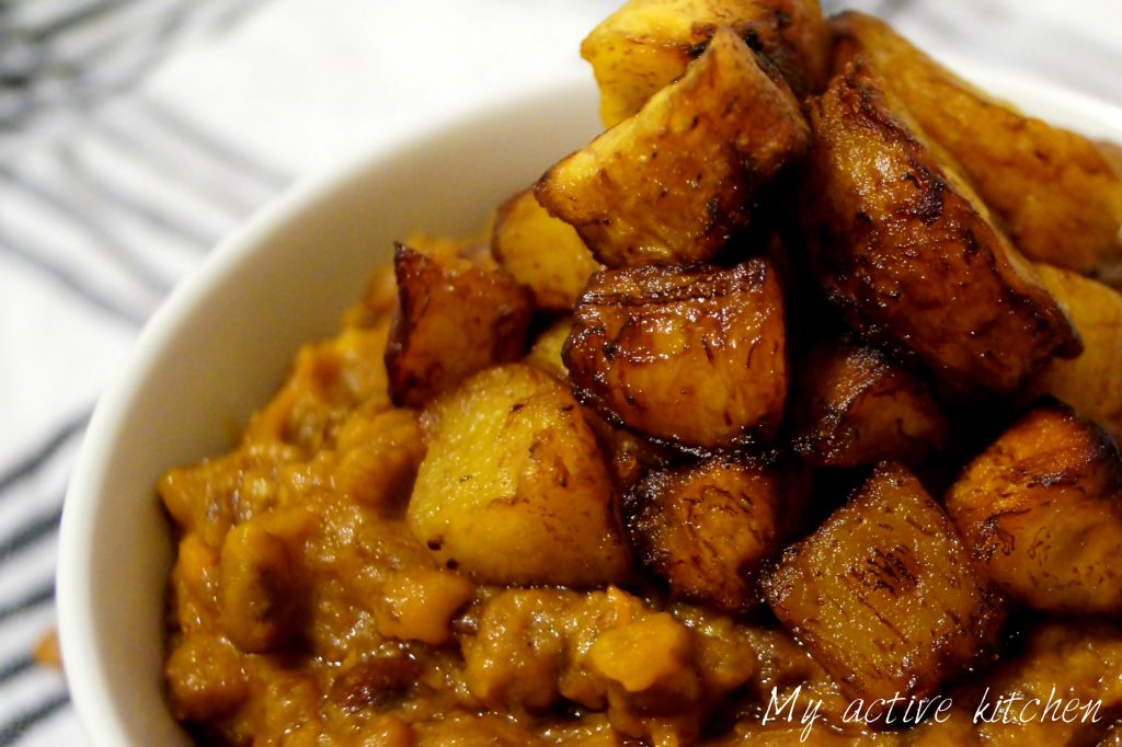 stewed beans and fried plantain.