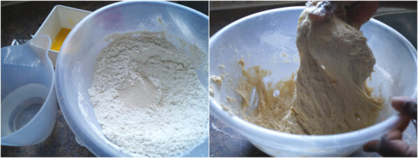 image collage of flour, yeast and batter