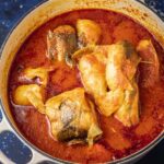 a pot of freshly cooked catfish stew.