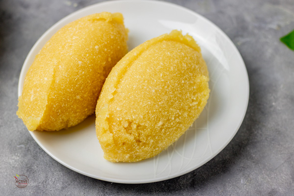 Nigerian eba moulded on a plate.