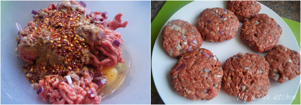 overhead photo of seven beef patties on a plate 