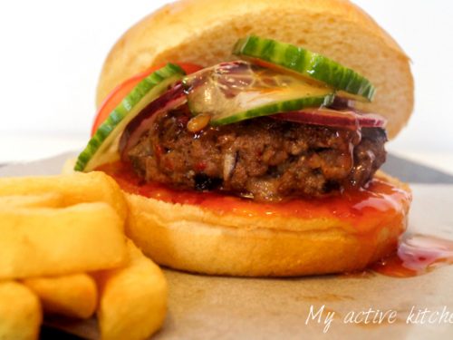 image of suya burger and chips