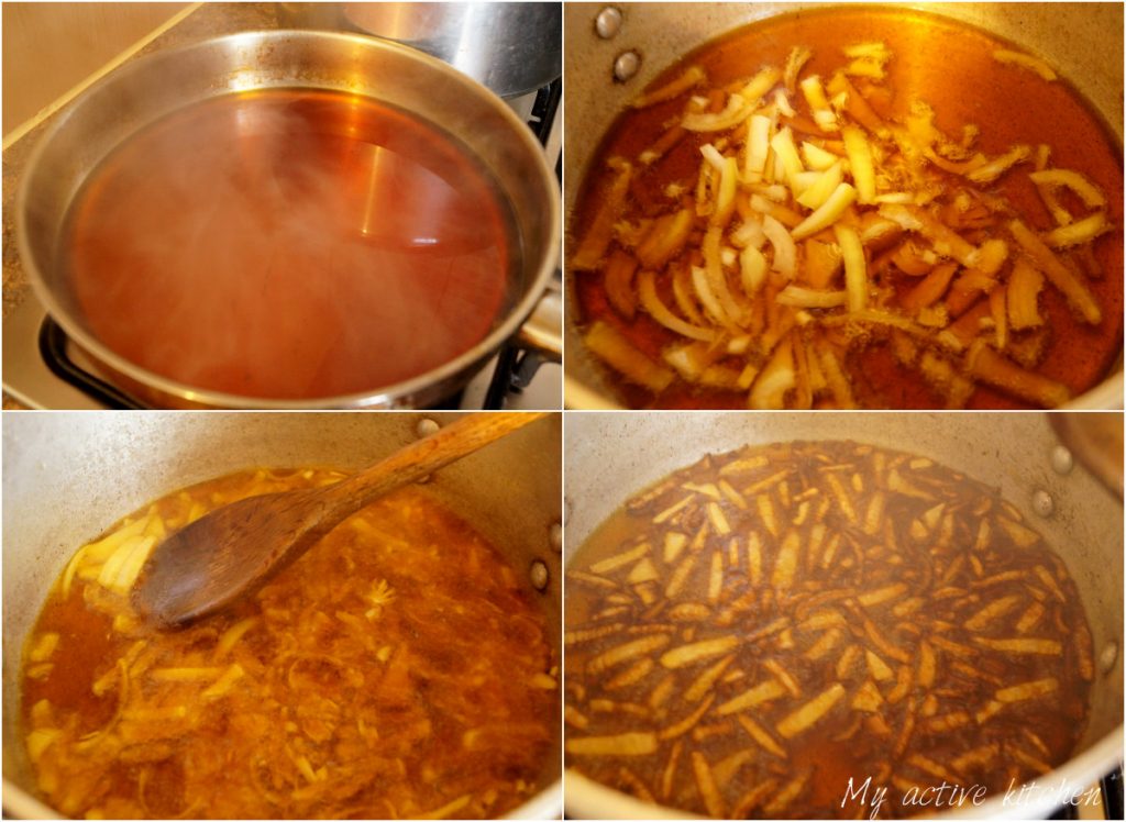 process shot of how to fry onions in palm oil for nigerian dishes
