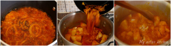 a process shot of how to fry onion in palm oil for asaro