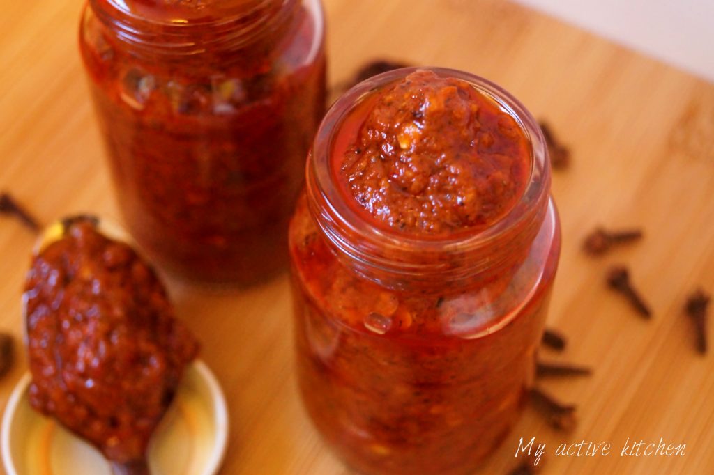 homemade harissa paste in two jars.