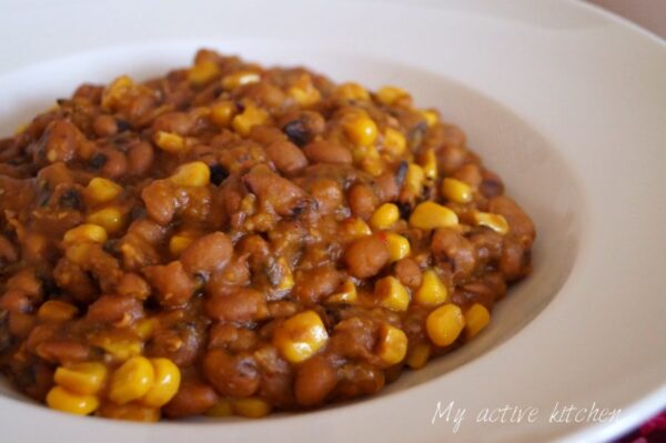 adalu (beans and sweet corn cooked in sauce until soft and tender)