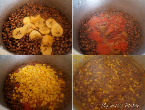 beans, plantain, sweet corn and pepper cooked together