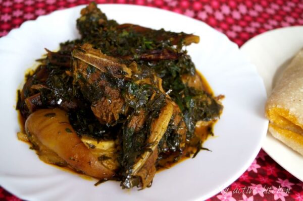 afang soup with bokoto and catfish fillet