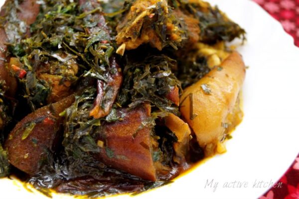 afang soup with assorted meat and goat meat