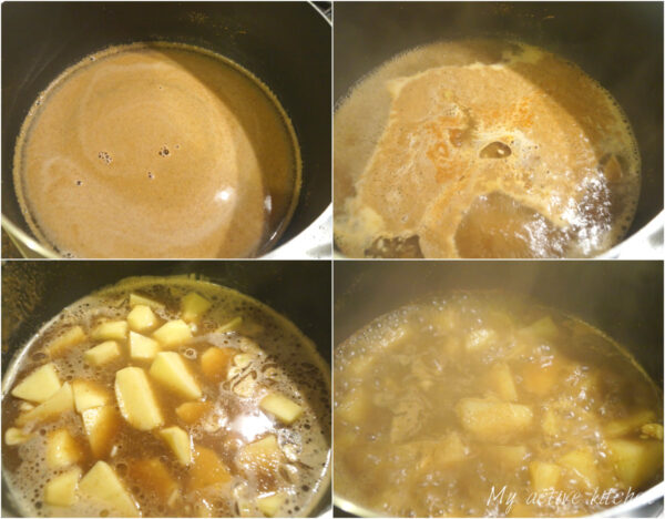boiling sauce in a pan,