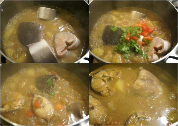 collage illustrating the cooking process for making pepper soup with fresh fish.