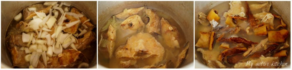 image of stock fish (panla) and ponmo in a pot 