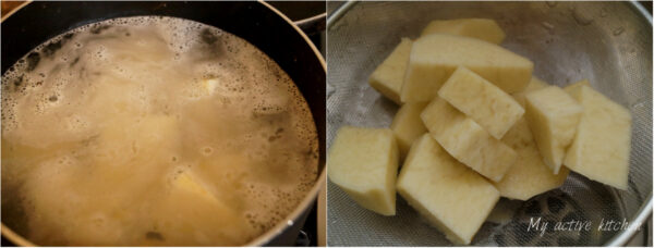 process shot of how to boil yam