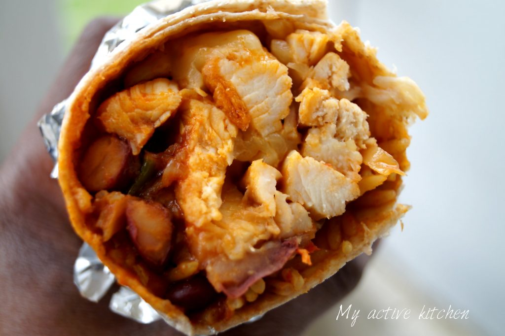 close shot of burrito.