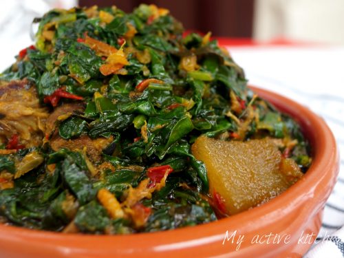 overhead shot of nigerian spinach stew