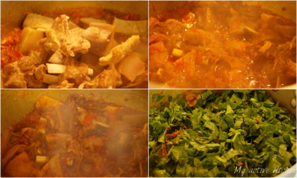 process shot of how to cook nigerian spinach stew. four images 