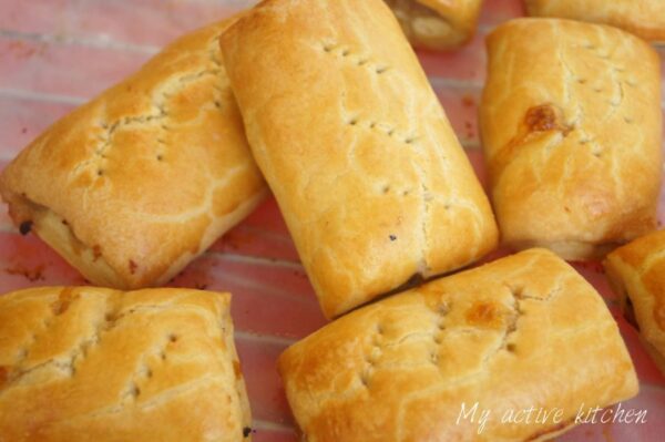 image of sausage roll on a cooling rack