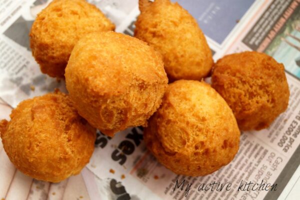 over head shot of six fried dough balls