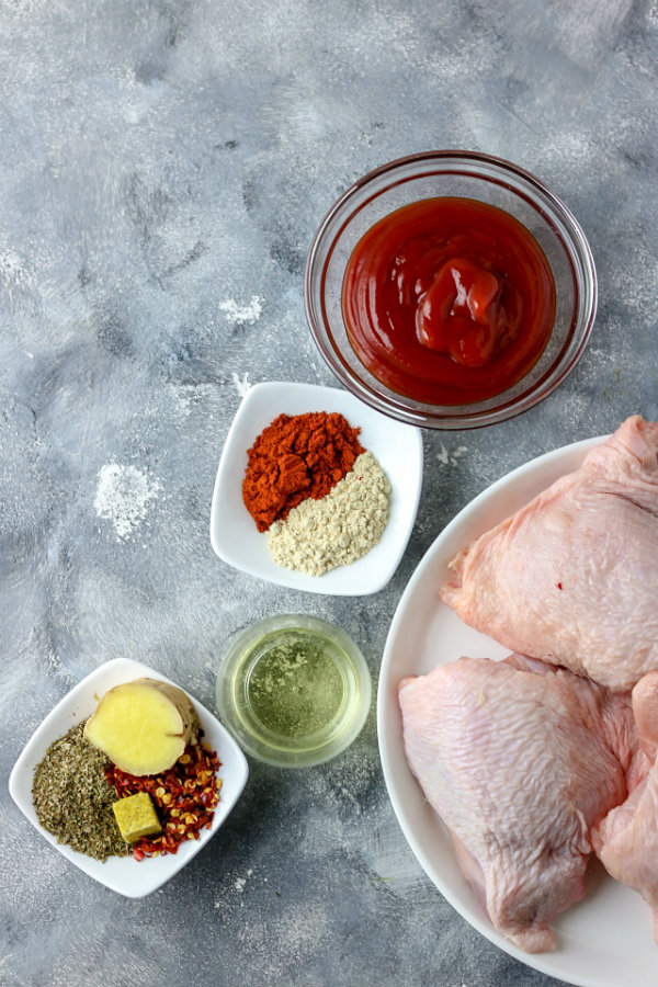 picture of raw chicken thighs and other ingredients