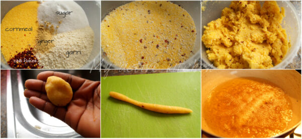 process shot of how to make nigerian kokoro.