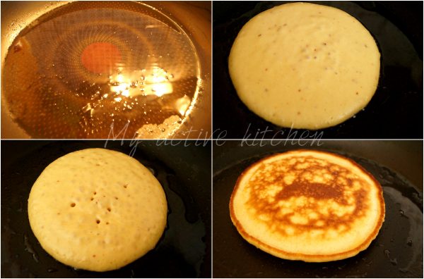 image collage of how to pan-cake