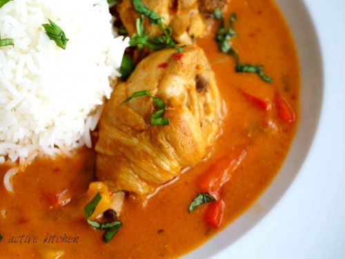 easy coconut chicken curry served with rice.