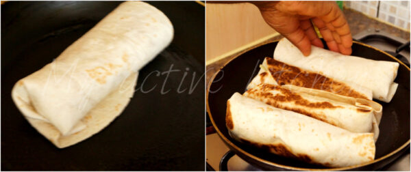 illustration of how to finish shawarma on the stove.