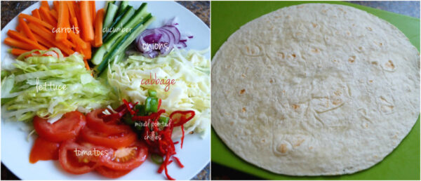 salad and tortilla wrap.