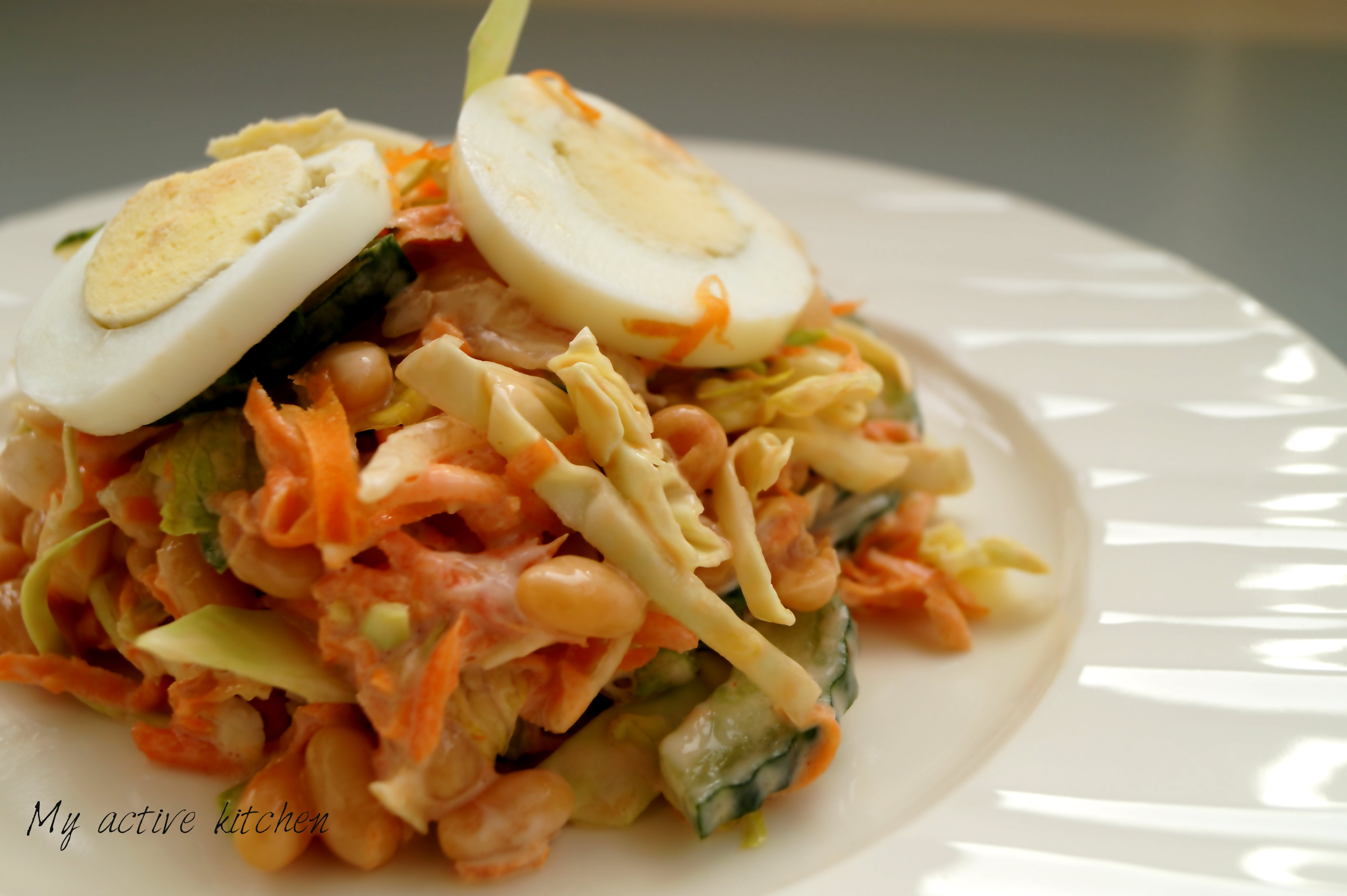 salad with boiled eggs and mayonnaise dressing