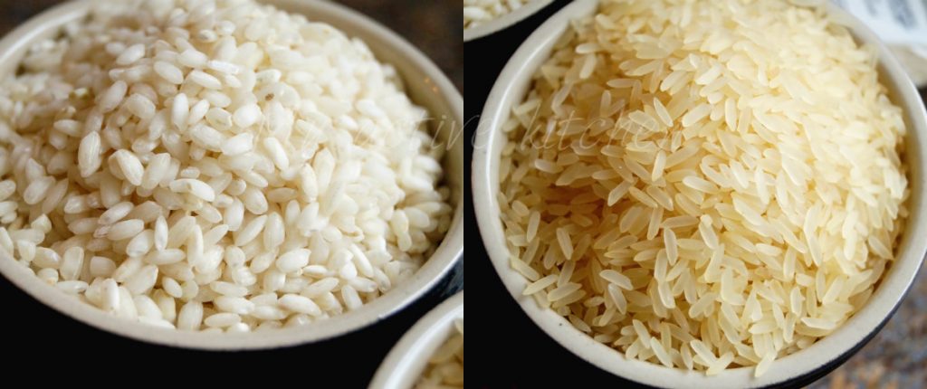 two different types of rice in two separate ramekins