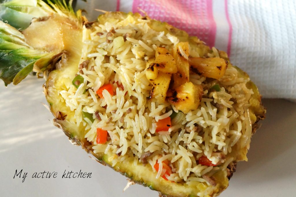 overhead shot of pineapple fried rice