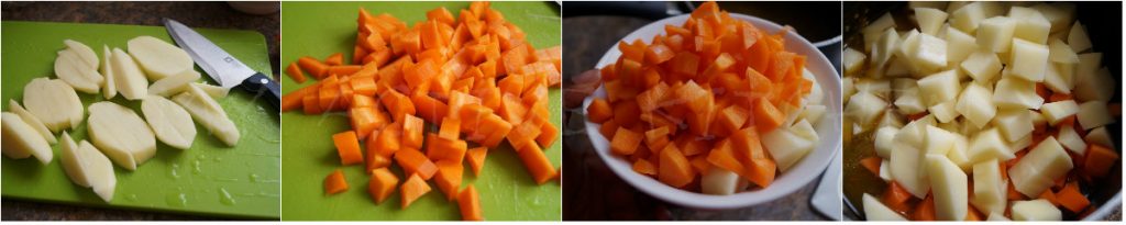 chopped carrots and potatoes.