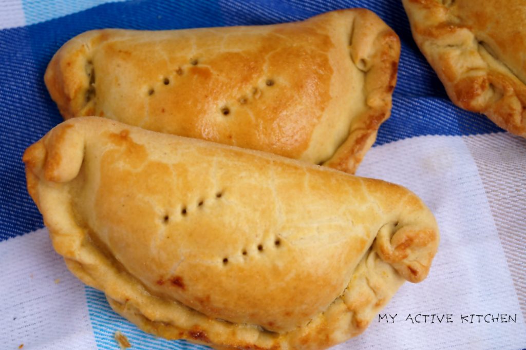 nigerian chicken pie on a napkin.