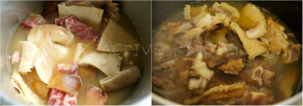 image process of boiled assorted meat in a pot