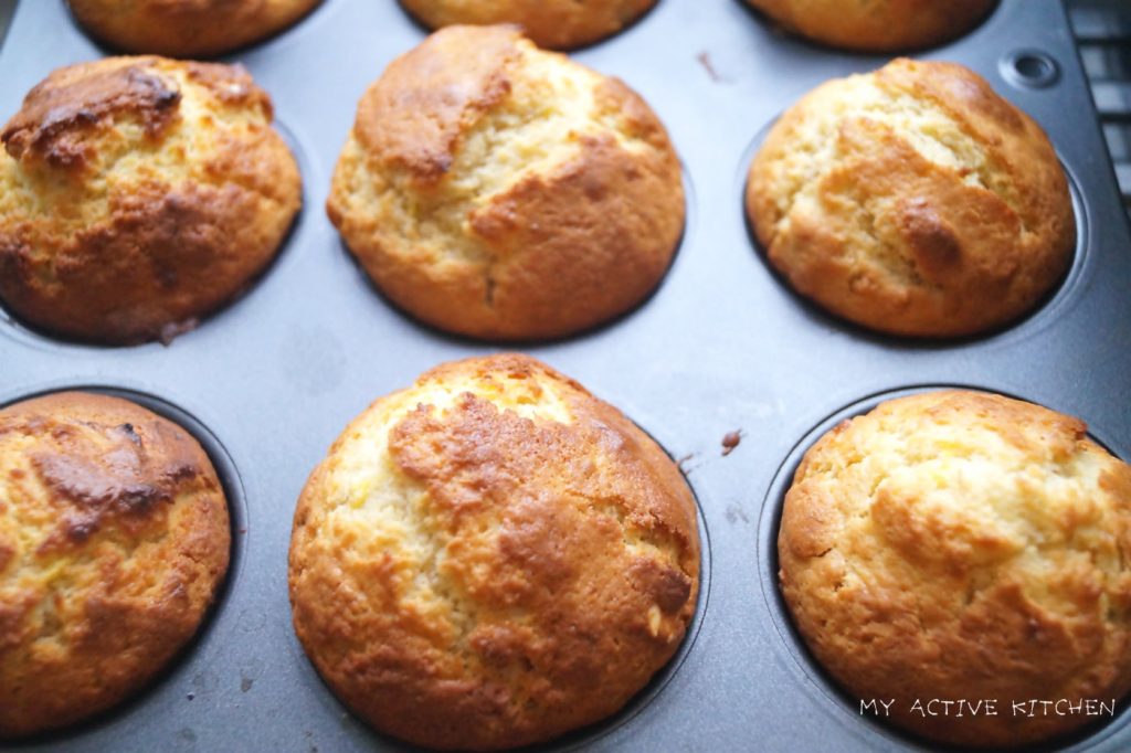 Plantain muffins still in baking pan.