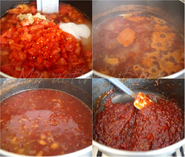 illustration of how to make tomato jam.