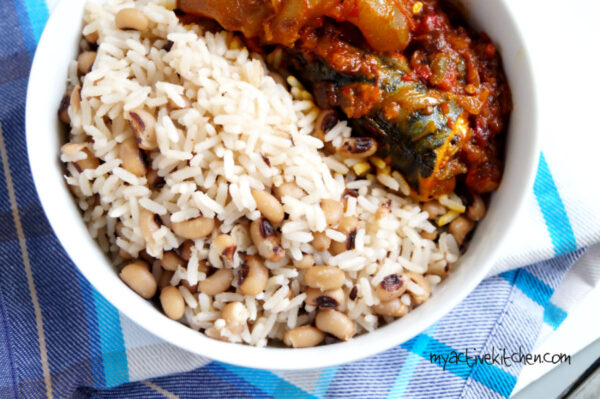 image of rice and beans with fried stew 