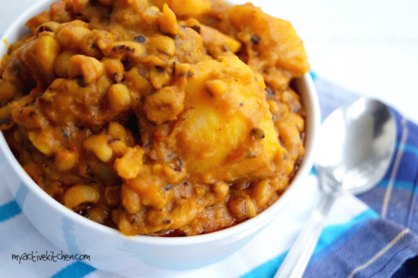 angled overhead shot of plantain porridge