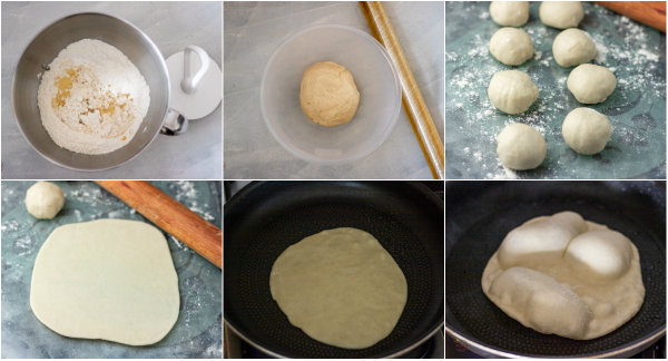 process shot of how to make shawarma bread.
