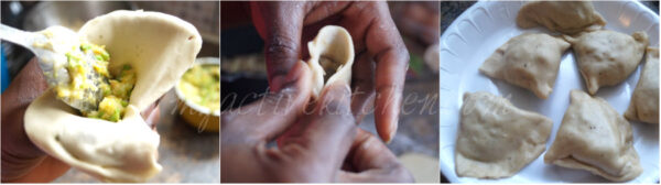 image showing how to fill and fold nigerian samosa