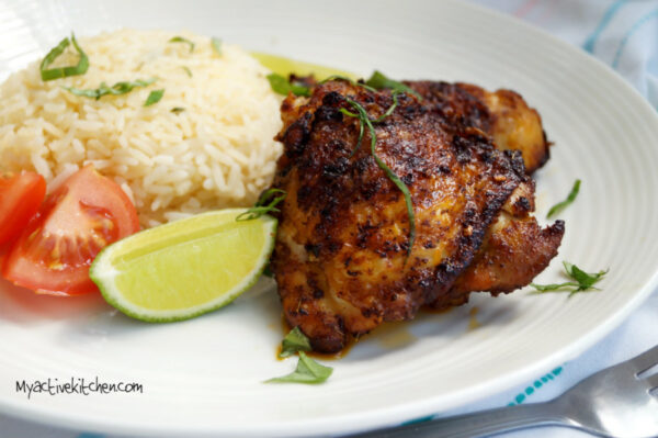 rice and a wedge of lime