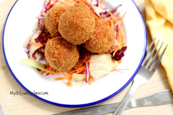 Yam ball on a bed of salad