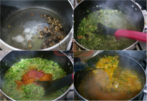 image collage of how to cook okra and stew together