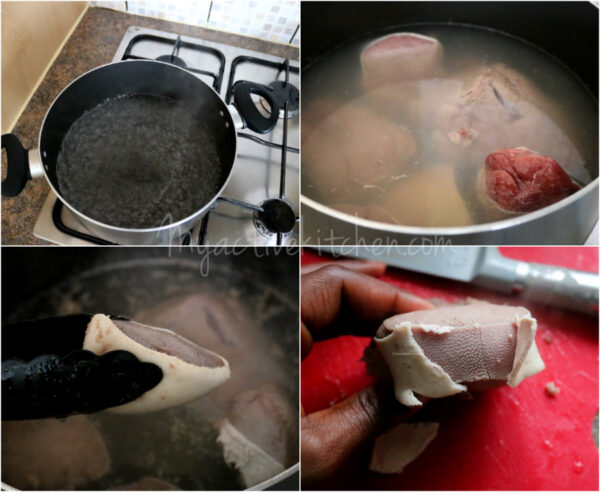 the procedure soaking ox tongue to be cooked.