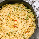 cooked tagliatelle in a pan