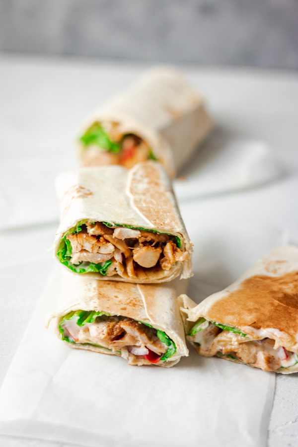 close shop of tortilla chicken wrap